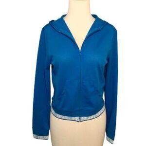 Bisou Bisou Sport Marine Blue‎ Perforated Zip Front Hoodie M